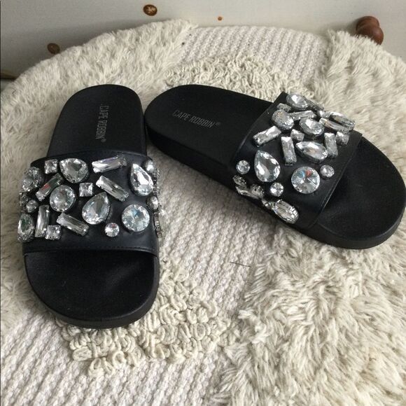 Cape Robbin Black and Silver Embellished Slippers - Picture 3 of 7